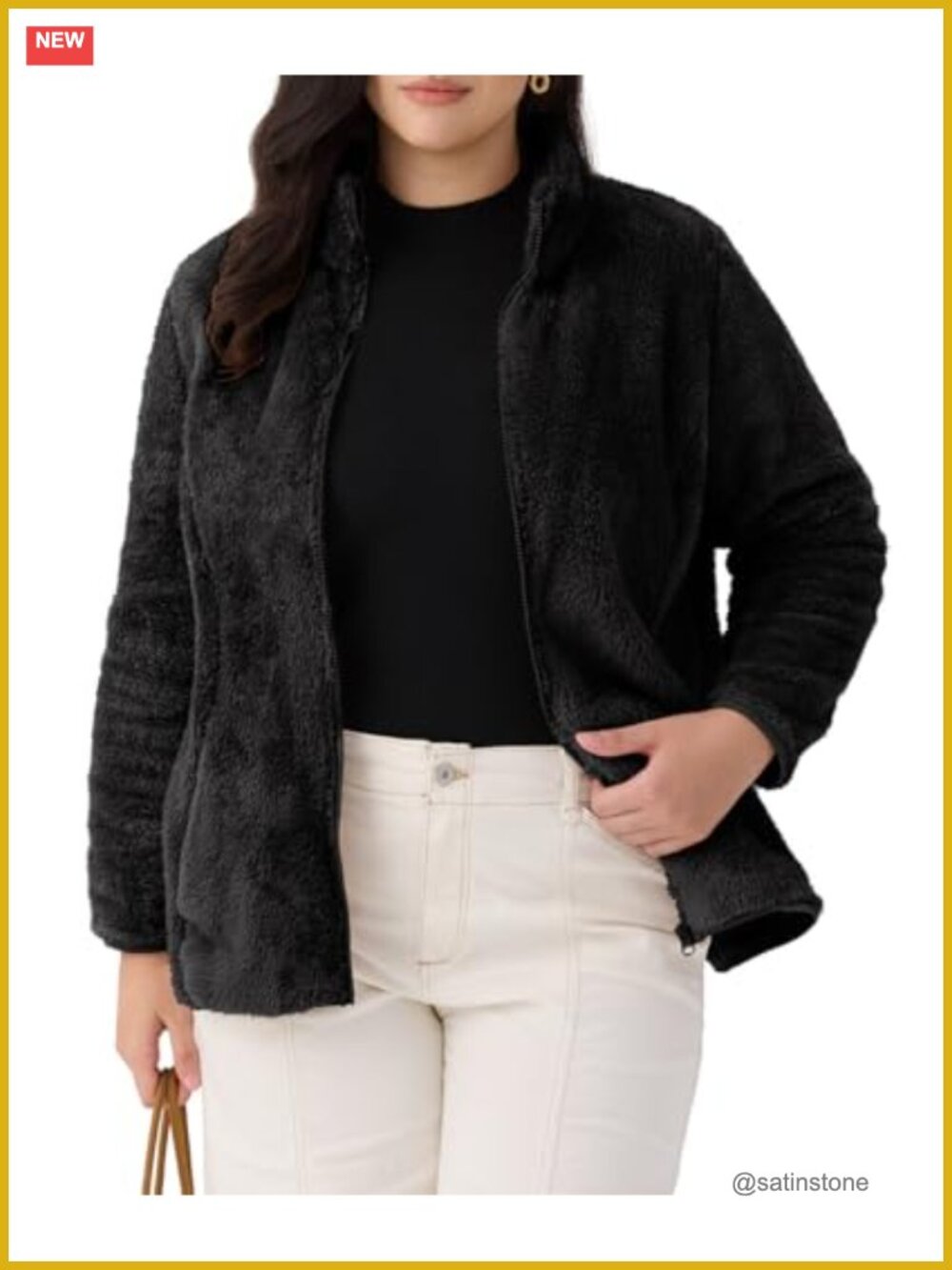 Plus Size Fuzzy Full Zip Fleece Jacket with Pockets
